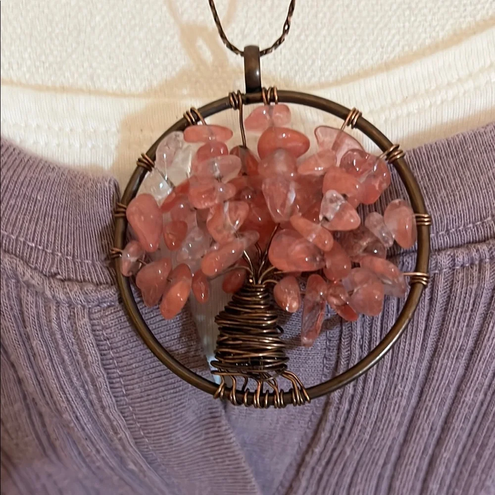 Elegant peach Tree of Life copper wire Pendant Necklace - Picture 1 of 8